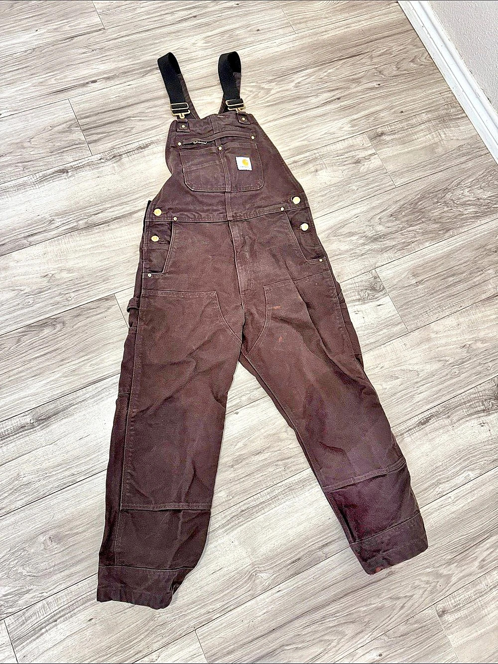 Carhartt R01-M Brown Bib Overalls 32 x 28 Like New